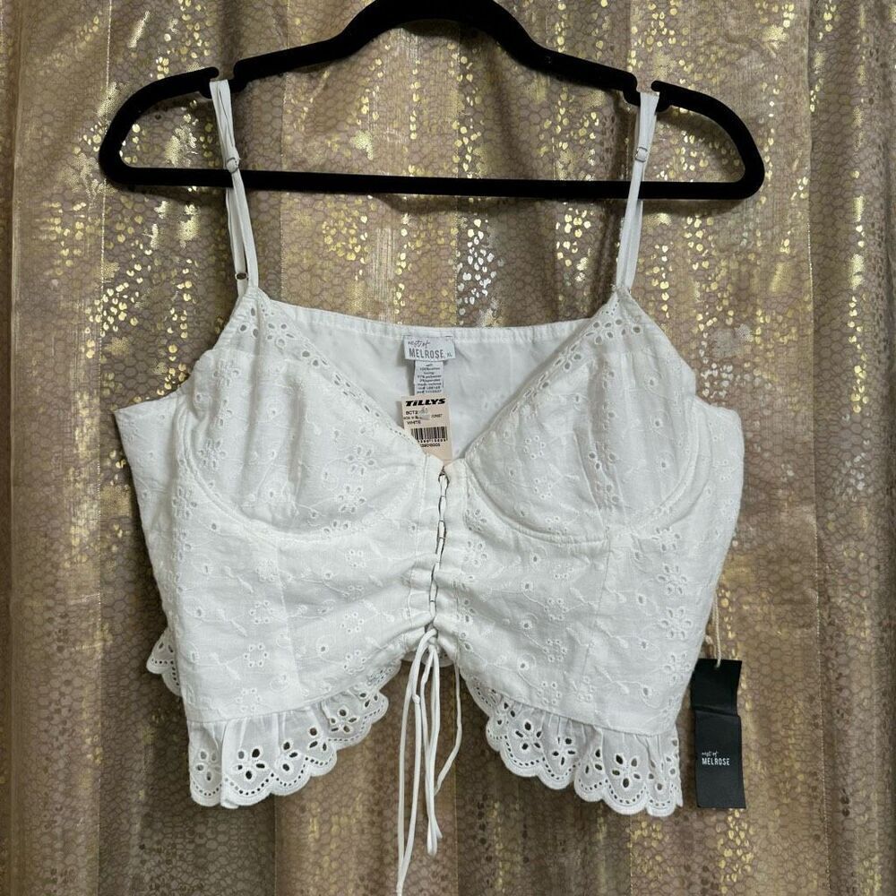 West of Melrose White Eyelet Lace‎ Up Corset Top XL NWT
